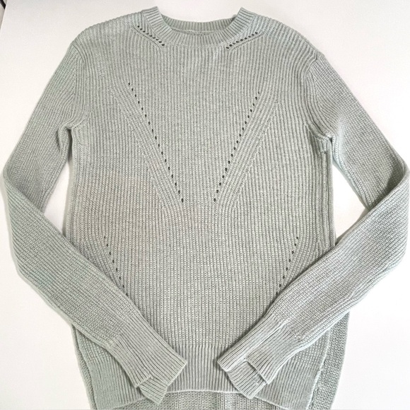 Lululemon Seva Sweater Merino Wool Pointelle Knit High Low Pullover Minty Grey 4 - Picture 11 of 14